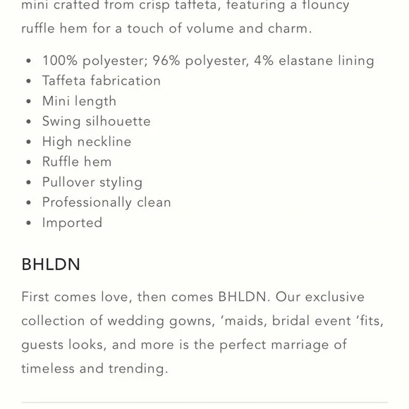 BHLDN Crisp Taffeta Mini Dress - Picture 4 of 4